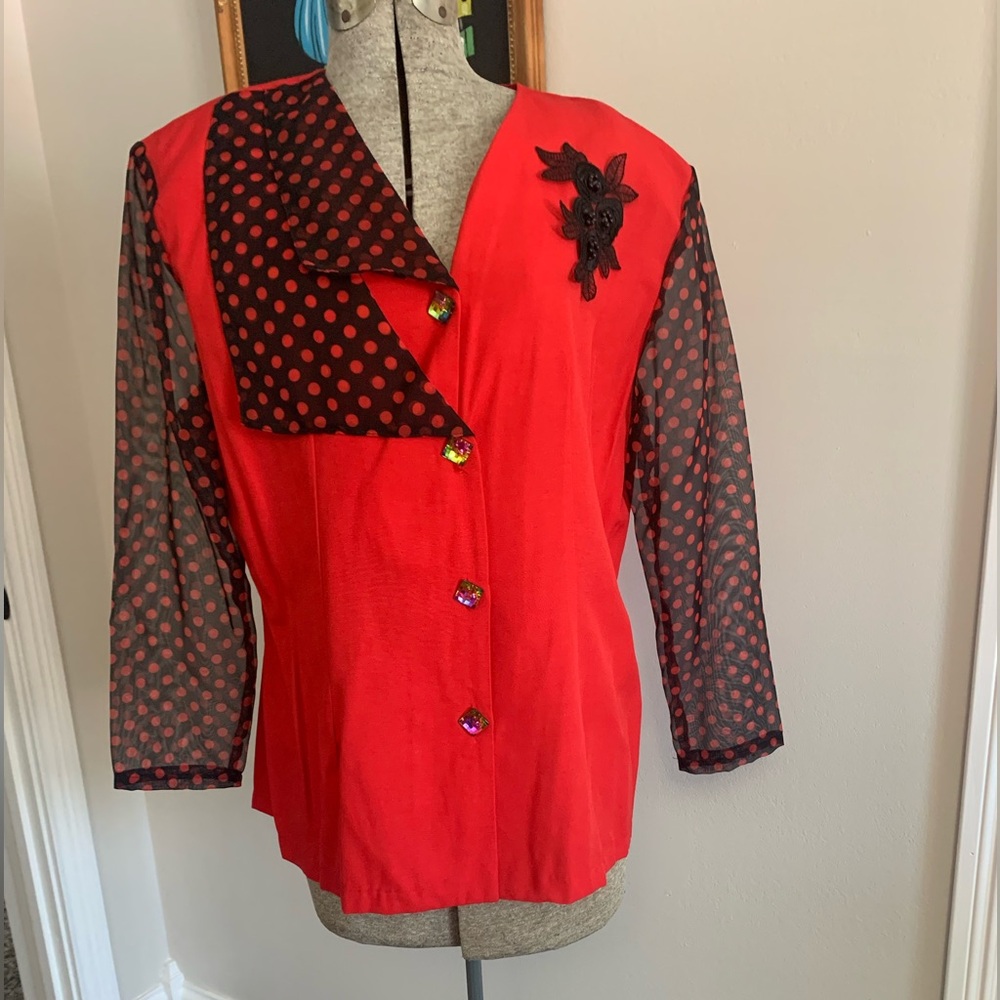 Pine of California vintage 80’s jacket/Top
 polka dot sheer sleeves XL USA